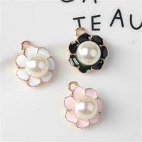 10pcslot fashion drop oil pearl flowers pendant 1720mm pink black white color diy jewelry bracelet necklace enamel charms