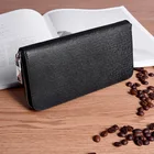 Длинный кошелек для мужчин, бумажники из натуральной кожи на молнии, однотонный деловой клатч для сотового телефона, вместительный держатель для карт