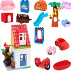 Домашний замок лестница до крыши, животные, мебель, строительные блоки, детские игрушки для детей, брендовые кирпичи, обучающая игрушка, подарок для детей