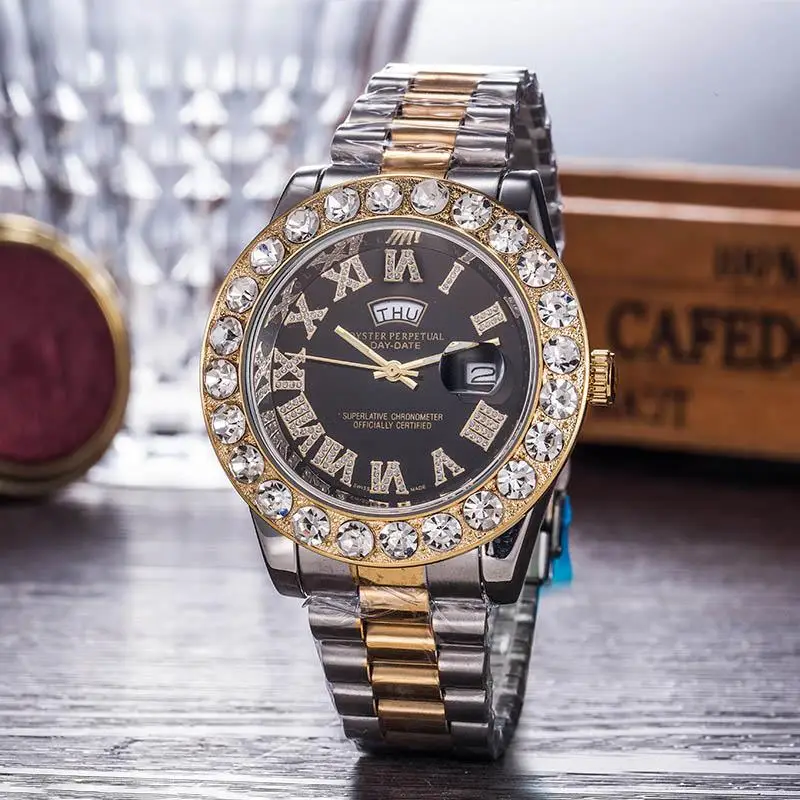 President Day Date Gold Perpetual Роскошные мужские часы с большим алмазным ободком из