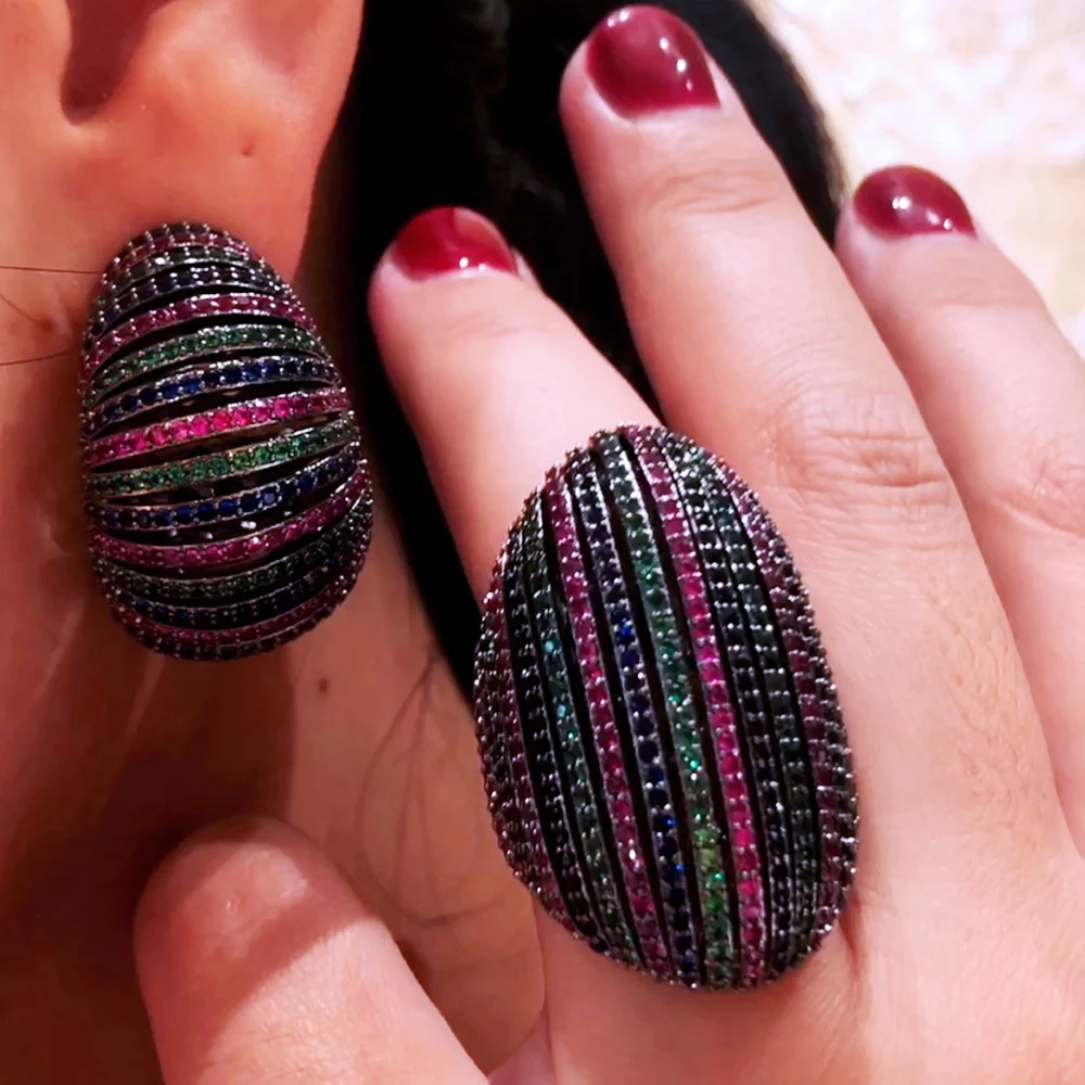 

Trendy HighQuality Luxury Multicolor Big Bold Statement Earring Women Full Mirco CZ Paved Cubic Zircon Bridal Wedding Jewelry