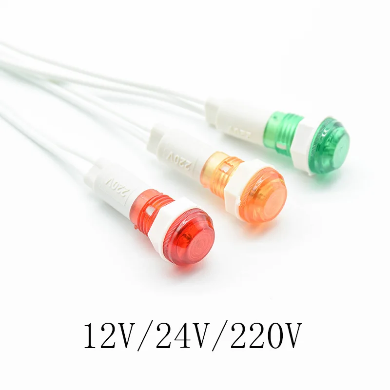 

5Pcs Signal Lamp Panel Mounting Neon Indicator Red Green Yellow Lights 380V 220V 12V/24V DC XD 10mm Pilot Guiding