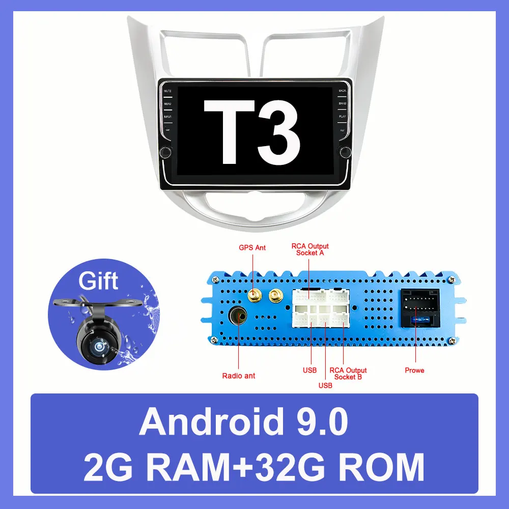 2G 32G T3 Eunavi 4G 64G ips android 9,0 автомобильный dvd для hyundai Solaris Verna Accent 2010- мультимедийный автомобильный Радио gps навигация TDA7851 - Цвет: 2G 32G T3