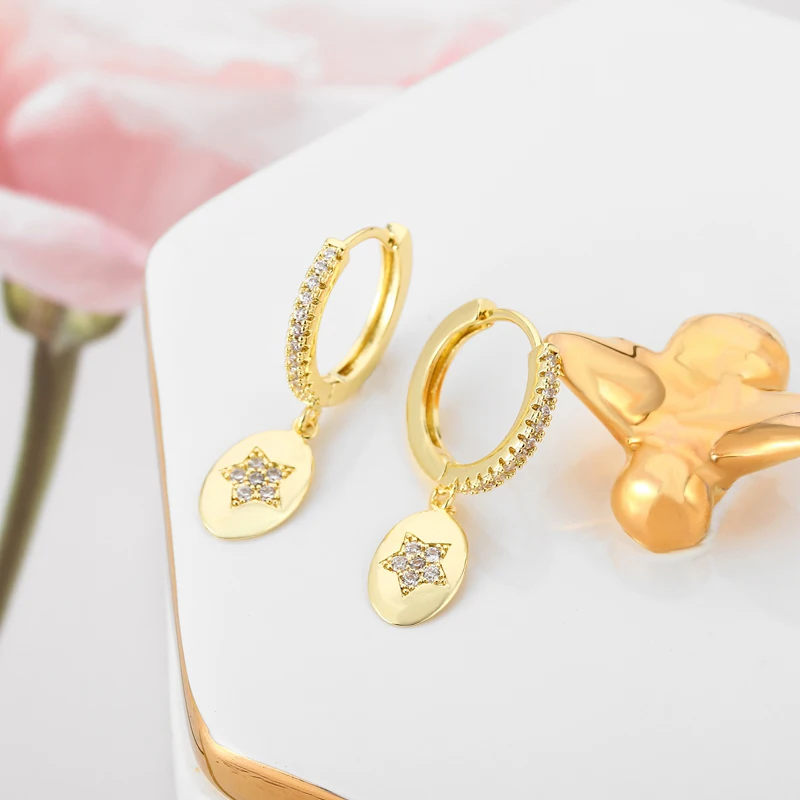 Модные маленькие овальные серьги кольца золотого и серебряного цвета с фианитом