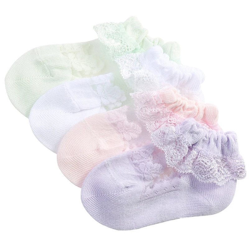 Calcetines de verano para beb&eacute; reci&eacute;n nacido, de encaje, con lazo, Princesa de flores, suaves, de Color s&oacute;lido-5