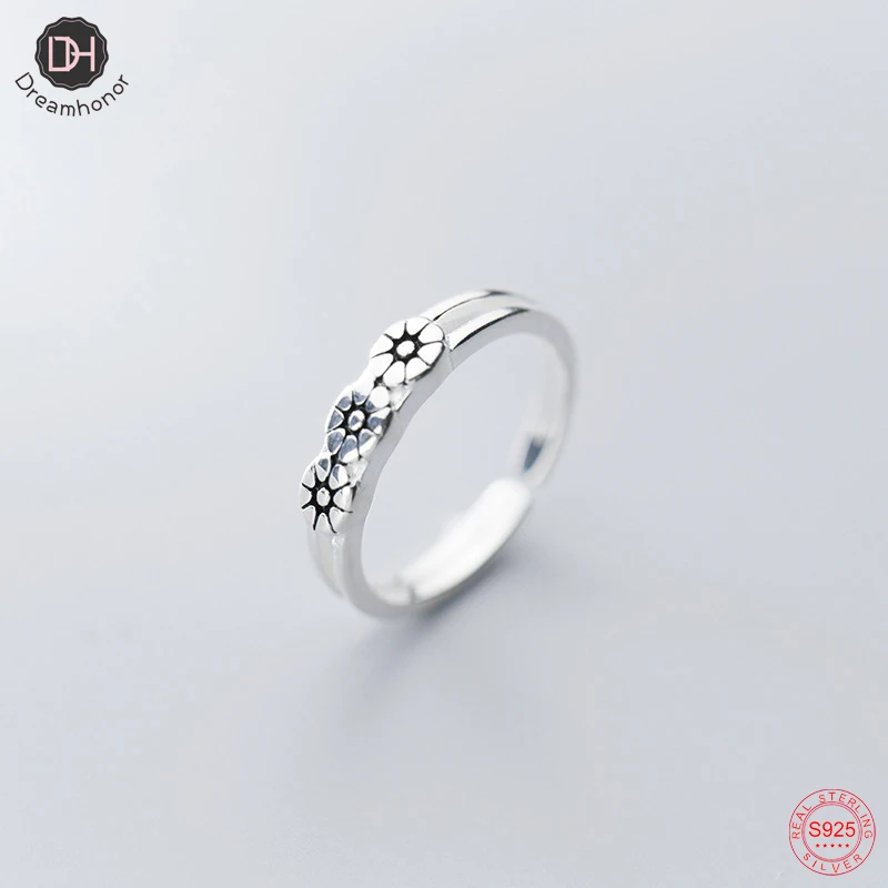 

Dreamhonor Fashion Vintage Retro Flower 925 Sterling Silver Open Adjustable Rings Banquet Jewelry Gift SMT587