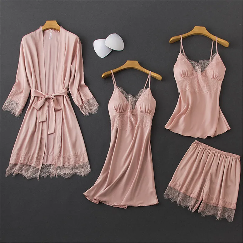 Атласная пижама Daeyard женская одежда для сна Женский пижамный комплект из 4