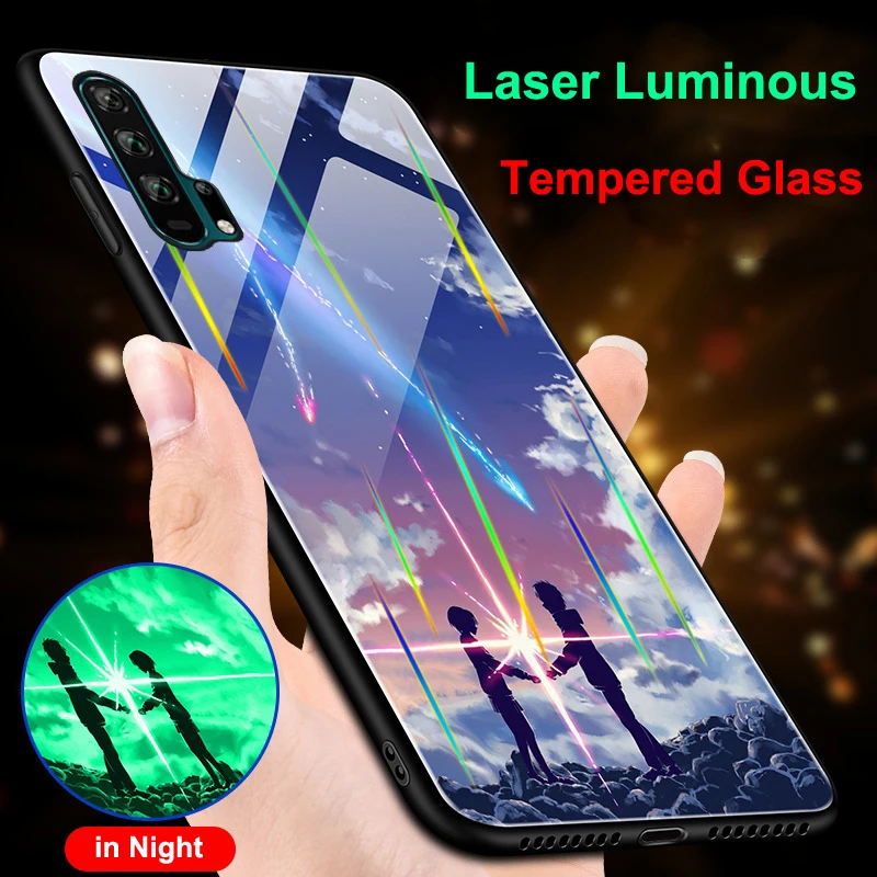 Для huawei P30 Pro P20 Lite Nova 5i 4e 3 3i Коврики 20 20X Honor 20 V20 9X чехол лазерный световой закаленное Стекло светящийся чехол с ночным мотивом
