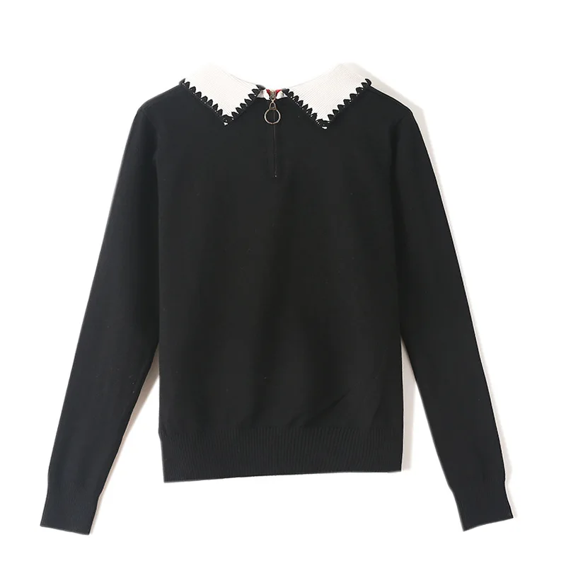 Женский вязаный свитер с длинным рукавом украшенный бантом на молнии длинными