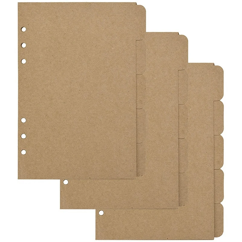 

3 Sets Kraft Paper Divider Index Page Tab Cards For 6-Holes Ring Binders Notebooks Travel Diary Journal Planner (A5)
