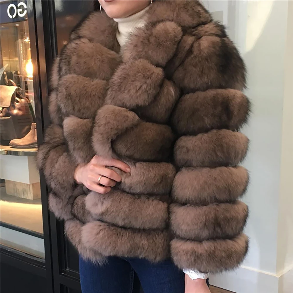 TOPFUR 2019 Коричневое Пальто из натурального меха модная женская куртка Лисьего для