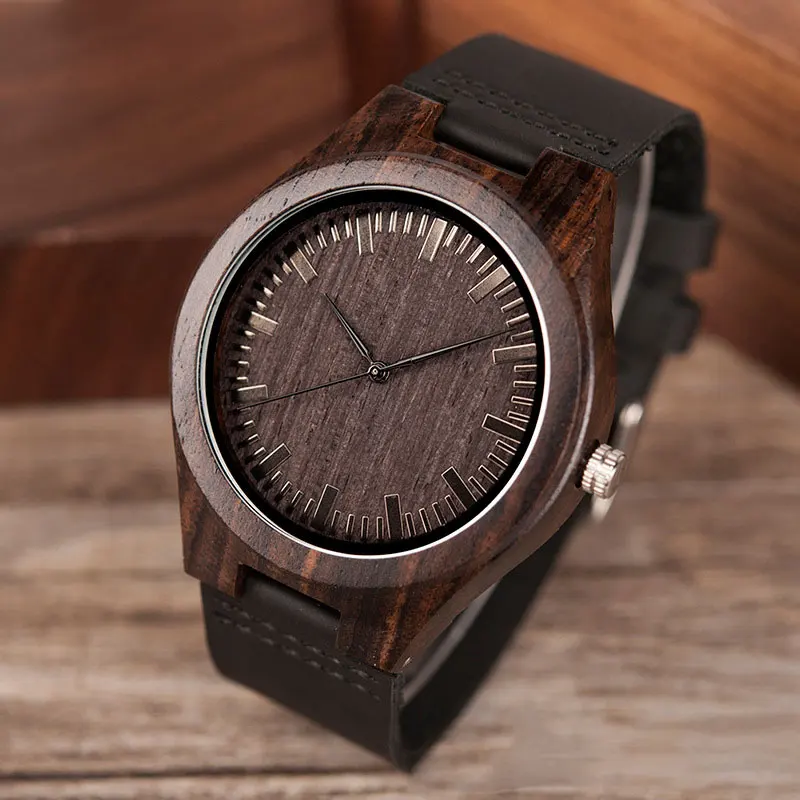 

Men Quartz Watch Vintage Style with Sandalwood Dial Leather Band Luxurious Casual Business Watch PR Sale