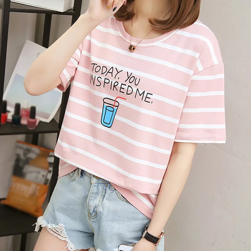 Женская летняя повседневная футболка с коротким рукавом и круглым вырезом