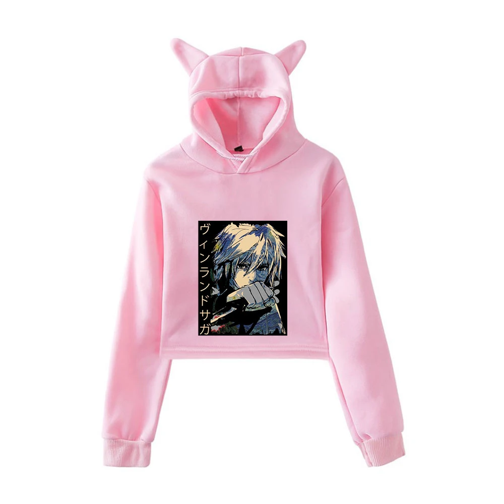 

Vinland Saga Printed Cat Cropped Hoodies Women Long Sleeve Hooded Pullover Crop Tops Hot Sale Casual Streetwear Clothes