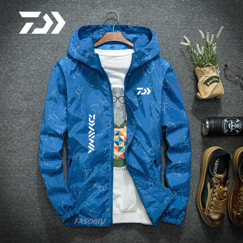 

Daiwa Men Spring Outdoor Fishing Clothing Sports Windbreaker Camouflage Breathable Fishing Jacket Hooded Thin Fishing Clothes