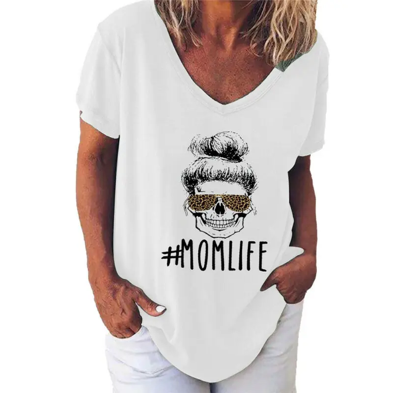 

UK Womens Summer V Neck Tops Blouse Ladies Short Sleeve Loose T Shirts Size 8-22