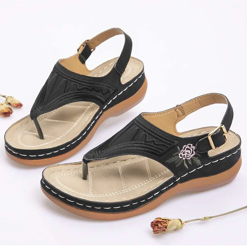 

Summer Sandals Embroidered Shoes Women Low Heels Sandals Chaussure Wedges Shoes For Women Flip Flops Sandals Zapatos De Mujer
