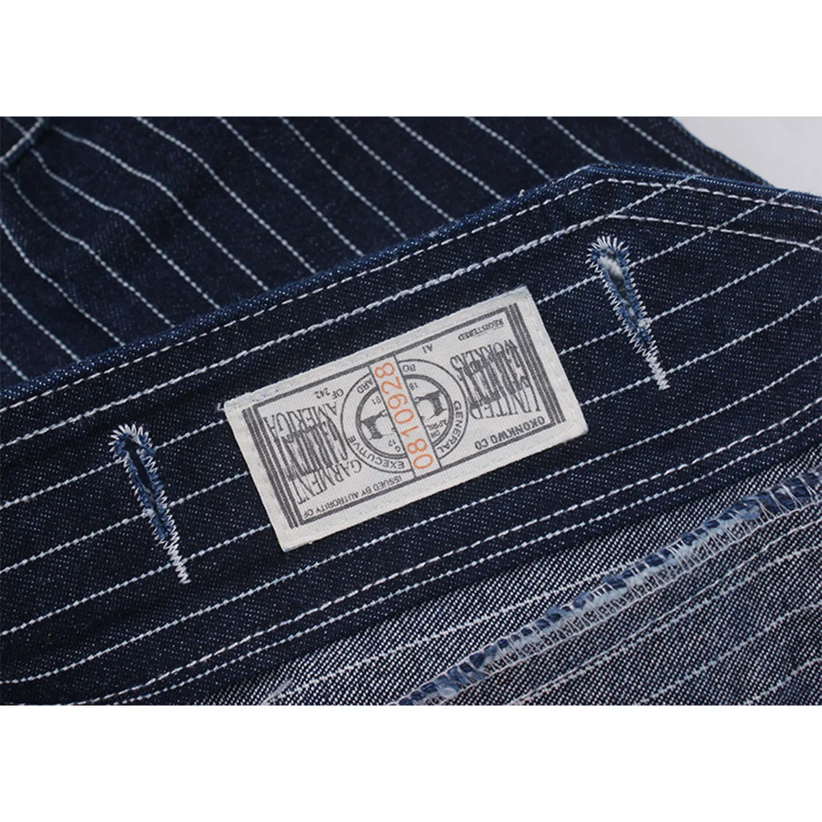 Мужской джинсовый жилет в полоску с воротником несколькими карманами стиле