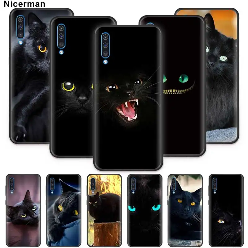 Черный чехол с кошачьими глазами для Samsung Galaxy A50 A70 A71 A51 A90 5G A80 A60 A40 A30 A20e A10 s черный