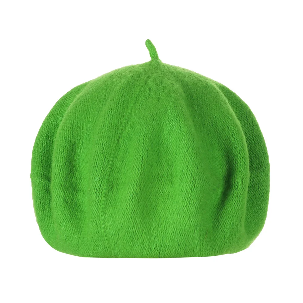 bright green 1 шт. Новые горячие шерстяные шапки-береты женская зимняя французская Шляпа Сплошной Цвет Мода Осень Зима плоская кепка, шапка Повседневная войлочная шапочка береты - Цвет: bright green