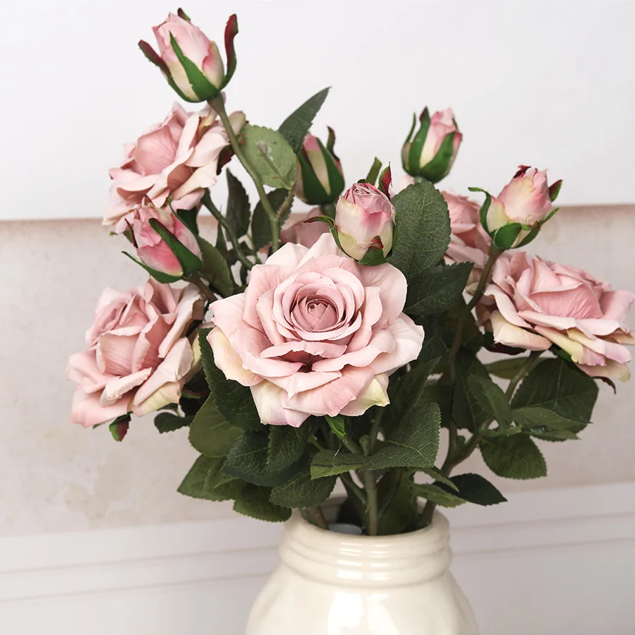 

2022 beautiful big rose branch artificial silk flowers home wedding decoration retro autumn large roses white fake flowers decor