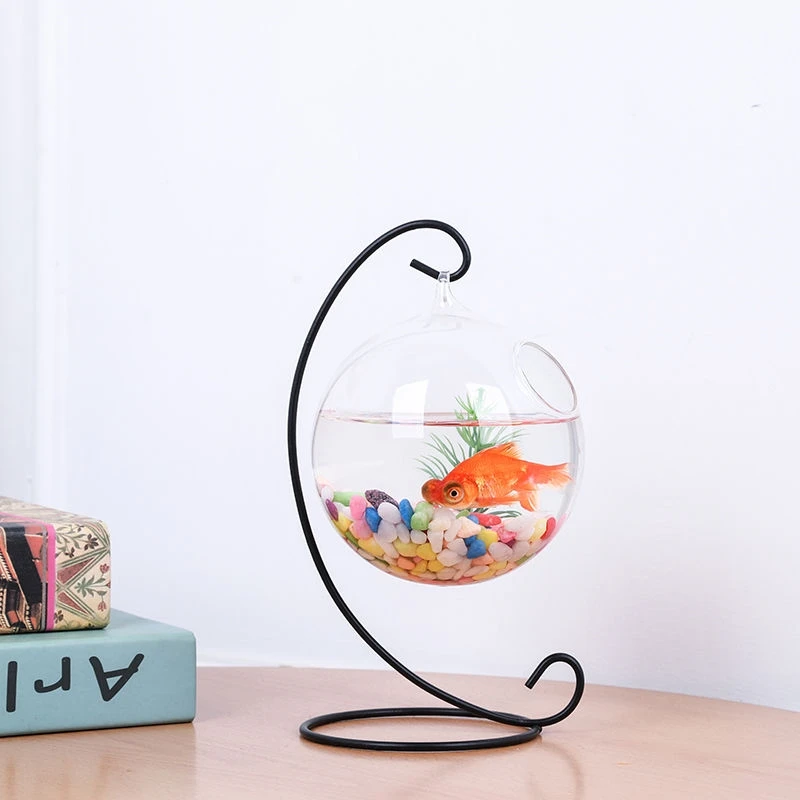 

4sets/pack Middle Size Metal Stand Hanging Glass Fishbowl Home Decorative Diameter=12cm Transparent Terrarium Aquarium DIY