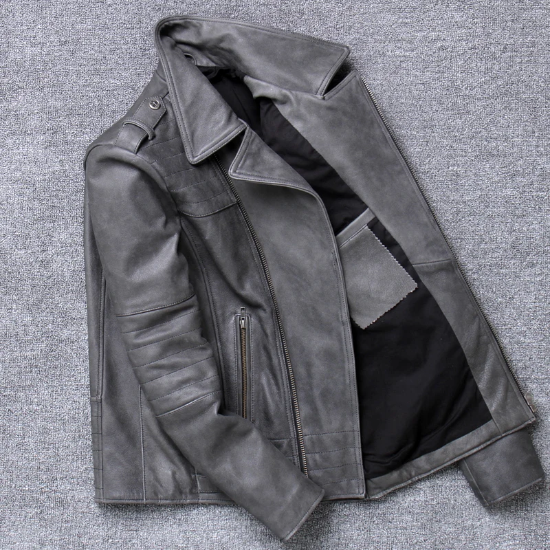 Мужской короткий жакет из воловьей кожи косый 2020 натуральной | Мужская одежда