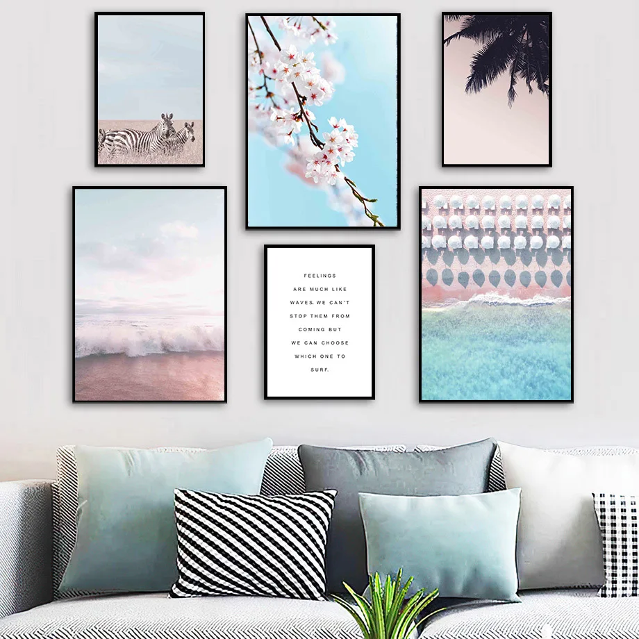 

Flower Zebra Beach Umbrella Colorful Pink Wall Art Canvas Painting Nordic Posters And Prints Wall Pictures For Living Room Decor