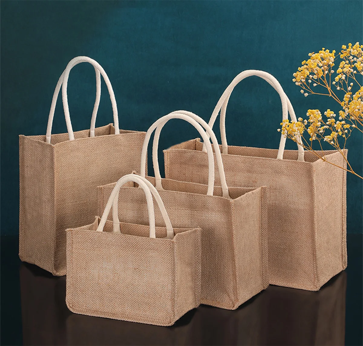 

Burlap Tote Bags Jute Beach Shopping Handbag, Vintage Reusable Gift Bags with for Grocery Crafts Birthday Parties Wedding