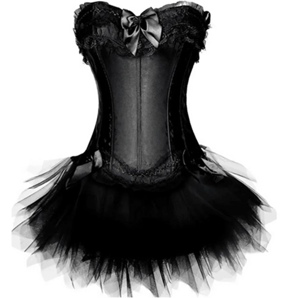 Женское соблазнительное нижнее белье Burlesque кружевной корсет топ + стринги юбка