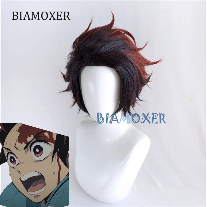 

Anime Demon Slayer: Kimetsu no Yaiba Kamado Tanjirou Wigs Heat Resistant Synthetic Hair Cosplay Wigs + Wig Cap
