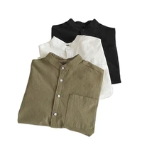 simple design solid colors long sleeve shirts korean fashion mandarin collar 100 cotton white black shirt soft and comfort