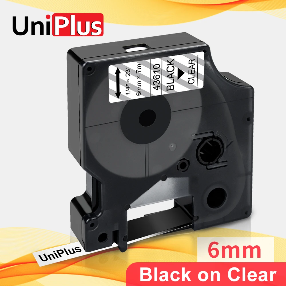 UniPlus 6 мм этикетки ленты для Dymo D1 43610 черный на прозрачной Совместимость LabelManager 160