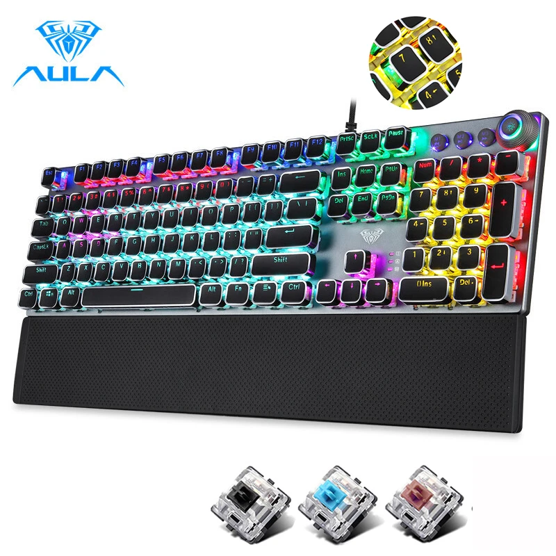 

Игровая клавиатура aun F2088, механическая, 104 клавиши, съемный подставка для рук, мультимедийная ручка, RGB подсветка, защита от фиктивных нажати...