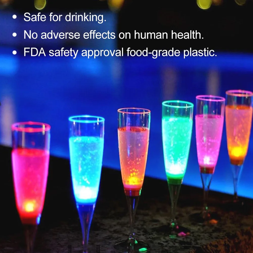 

6 Pcs Led Wine Champagne Flute Glasses Water Liquid Activated Flashing Light-up Cups Home Gift Decorated Champagne Goblets