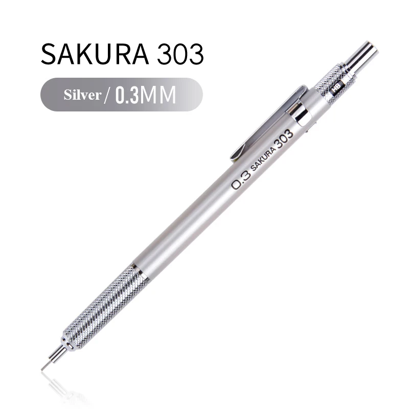 0.3mm Silver Сакура металлическая оболочка записывающая Автоматическая Механическая карандаш 0,3/0,5 мм графита разработка школьные офисные принадлежности художественные канцелярские принадлежности XS-30 - Цвет: 0.3mm Silver