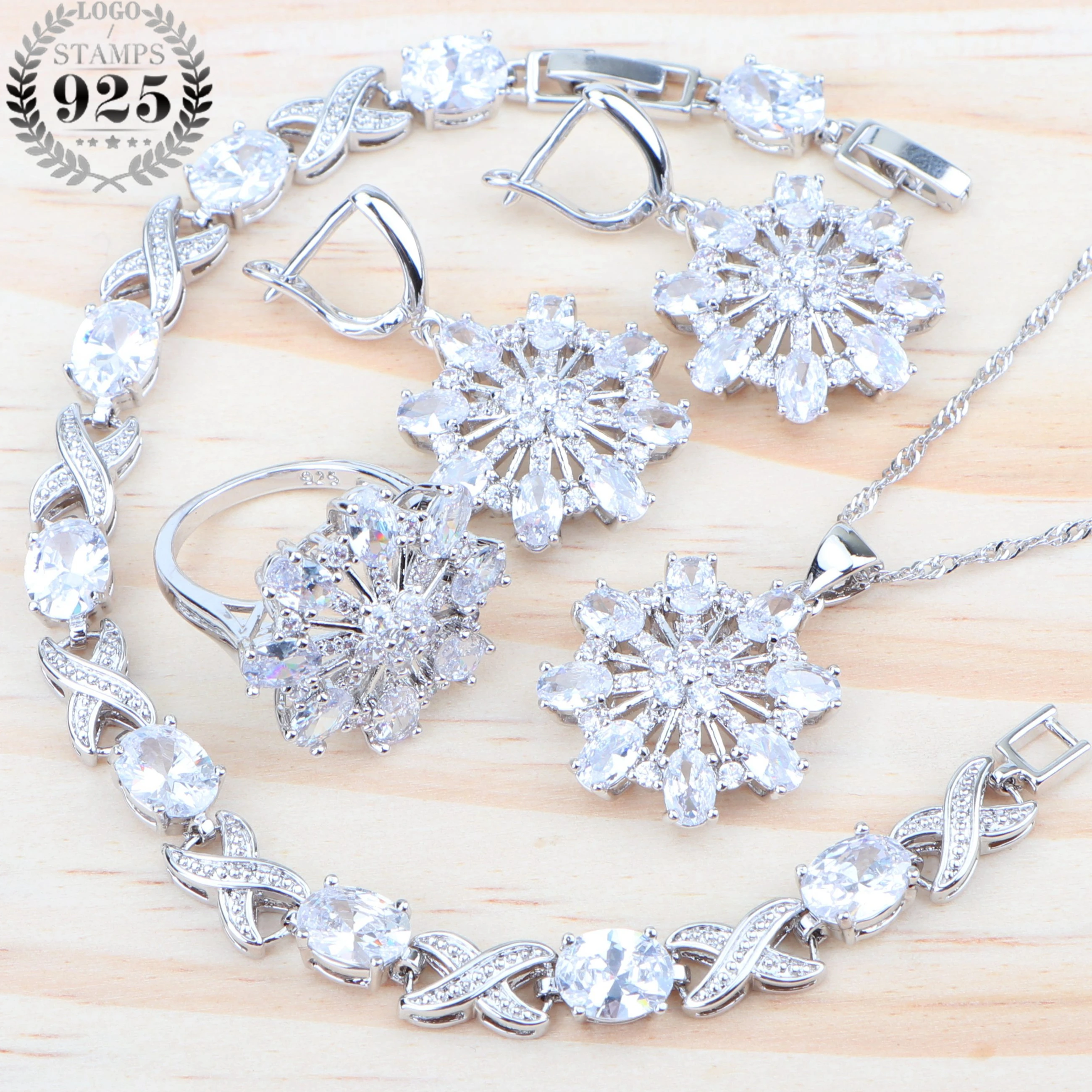 925 пробы серебряные Свадебные Ювелирные наборы с кубическим цирконием женский