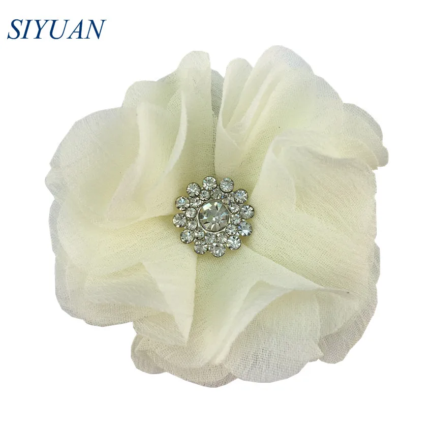 7-ivory 120 шт./лот,, 6 см, ткань, шифон, цветы, стразы, на пуговицах, для девушек, на каждый день, головные уборы, свадебные аксессуары TH301 - Цвет: 7-ivory