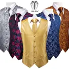 Комплект из 4 предметов, Шелковый мужской облегающий жилет, галстук, квадратные запонки, жилет, шейный галстук