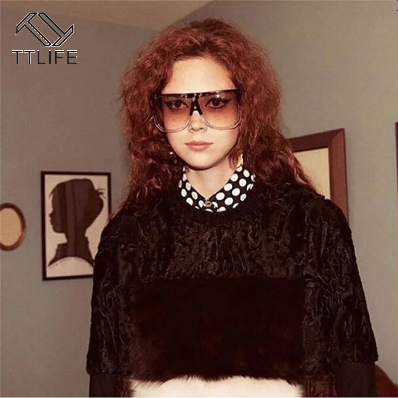 

TTLIFE Oversized Sunglasses Women Big Frame Metal Square Eyewear Colorful Female Shades Big Mirror Sun Glasses Gafas De Sol