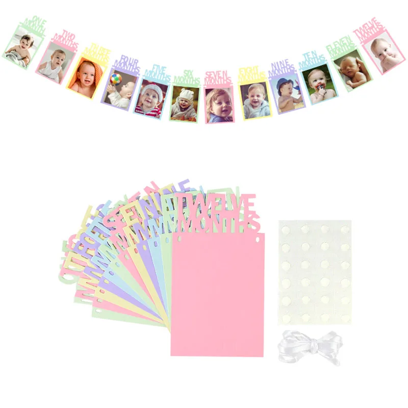 1 Set 12 Mesi Photo Frame Banner Della Ragazza del Ragazzo 1st Compleanno Decorazione Ghirlanda