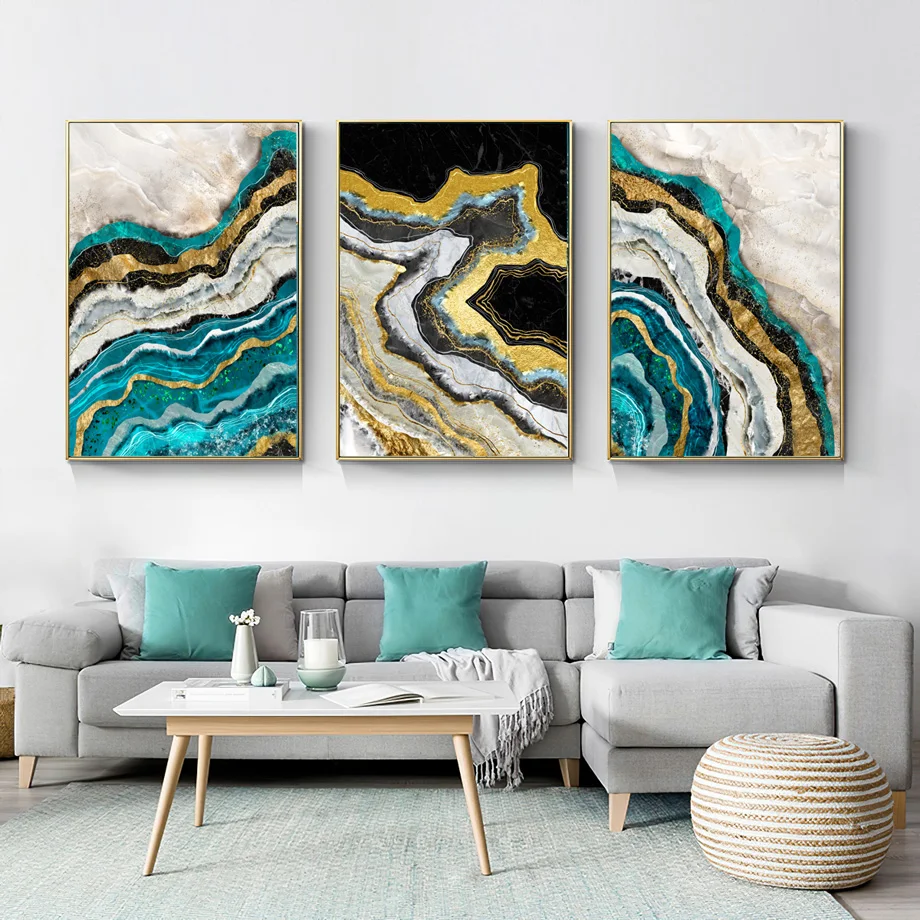 

Abstract Luxury Pink Blue Golden Crystals Wall Art Canvas Painting Nordic Posters And Prints Wall Pictures For Living Room Decor