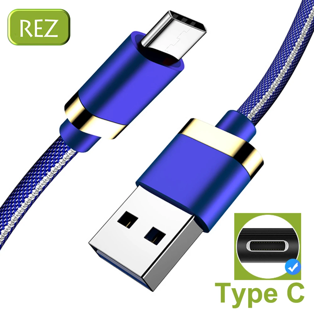 REZ 1 м usb type C кабель для samsung Xiaomi Redmi Note 7 10 3A провод быстрой зарядки USB зарядное