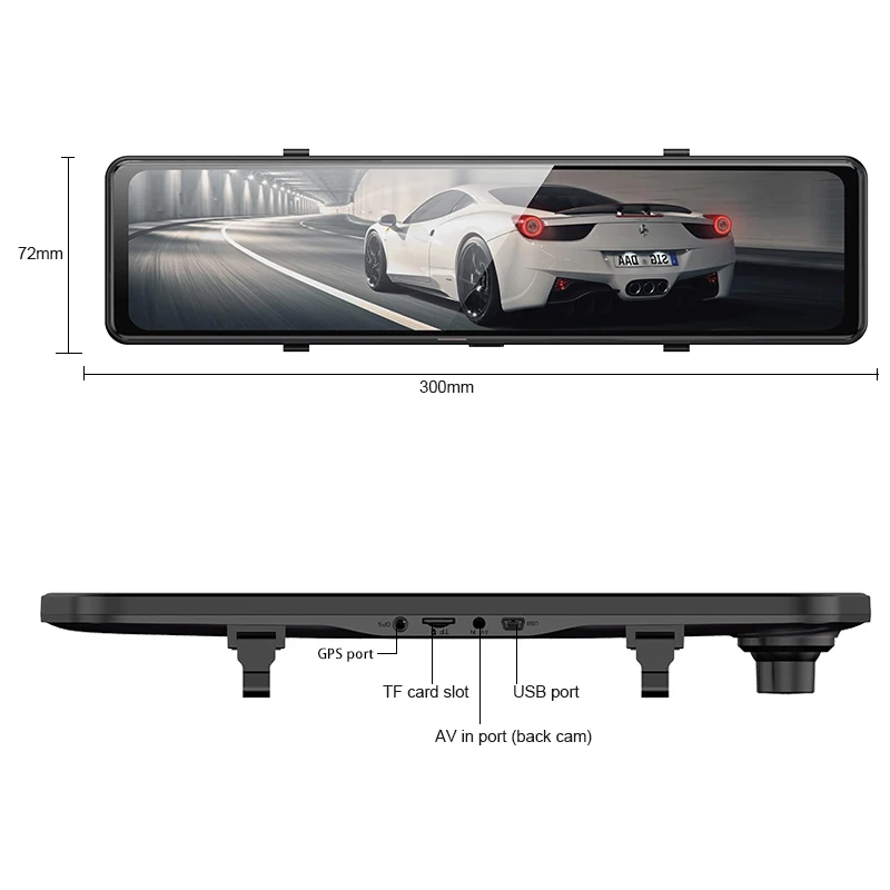 $100.80 12 Inch Car DVR 4K 3840*2160P Touch Screen GPS Tracker Dual Lens Video Recorder Rearview Mirror Dash Cam Front and Rear Camera