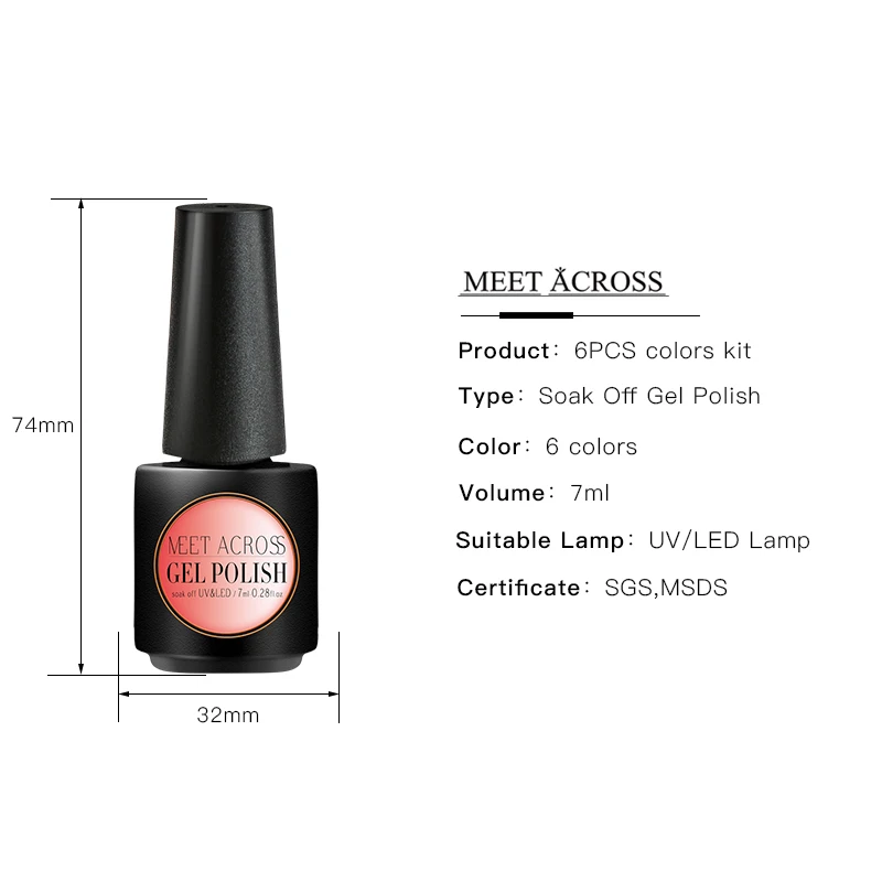

MEET ACROSS 6Pcs/set Glitter Gel Nail Polish Shiny Nude Color Gel Varnish Soak Off UV LED Art Lacquer For Nail