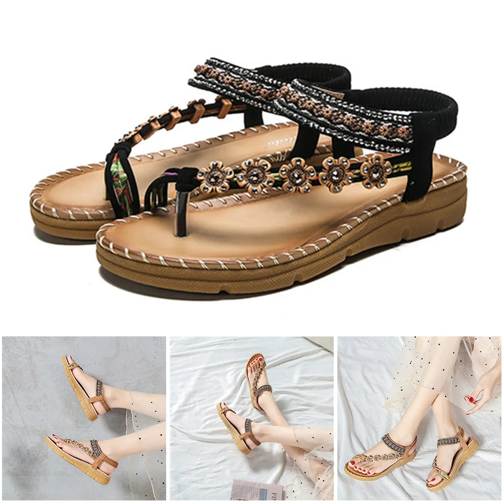 

Женские сандалии в богемном стиле; Нескользящие удобные дышащие летние пляжные сандалии с открытым носком; J55