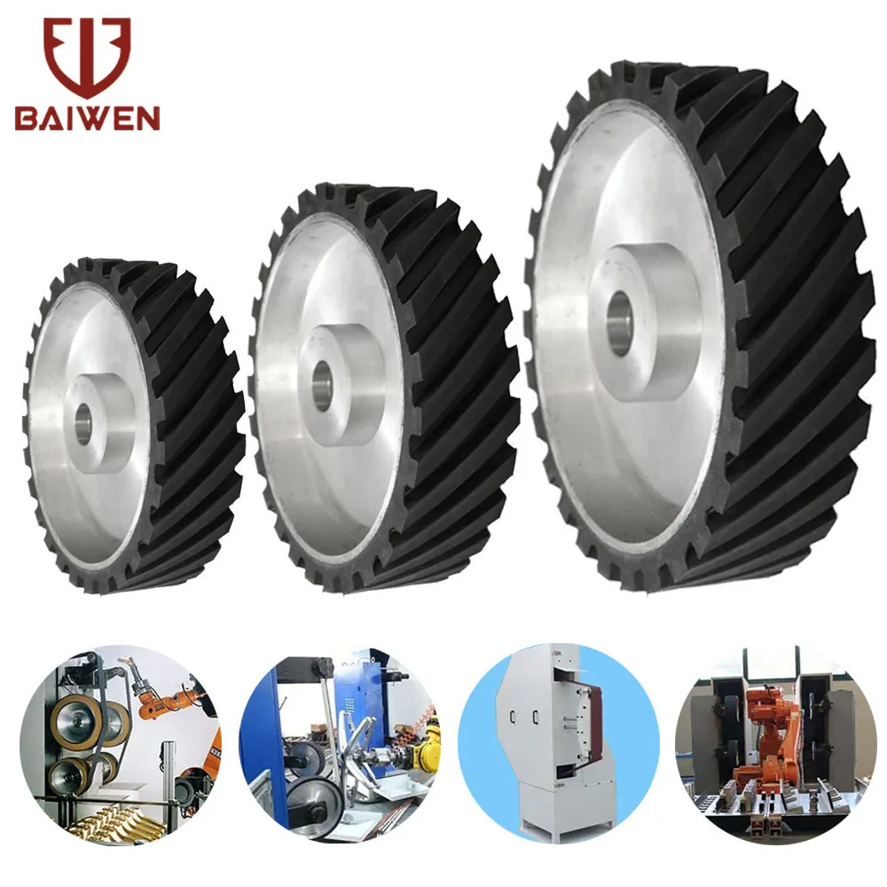 6x2inch 8x2inch 10x2inch Grooved Rubber Contact Wheel Serrated Belt Grinder Sanding Wheels for 6206 Bearing Belt Sander