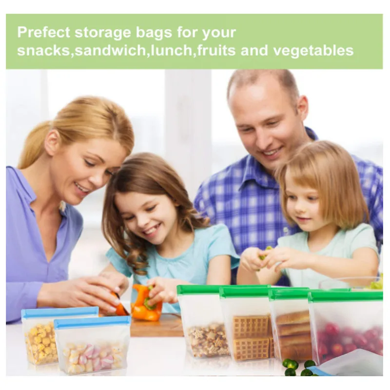 

PEVA Food Storage Bag Upgrade Leakproof Top Stand Up Reusable Freezer Sandwich Ziplock Silicone Bag Food Preservation
