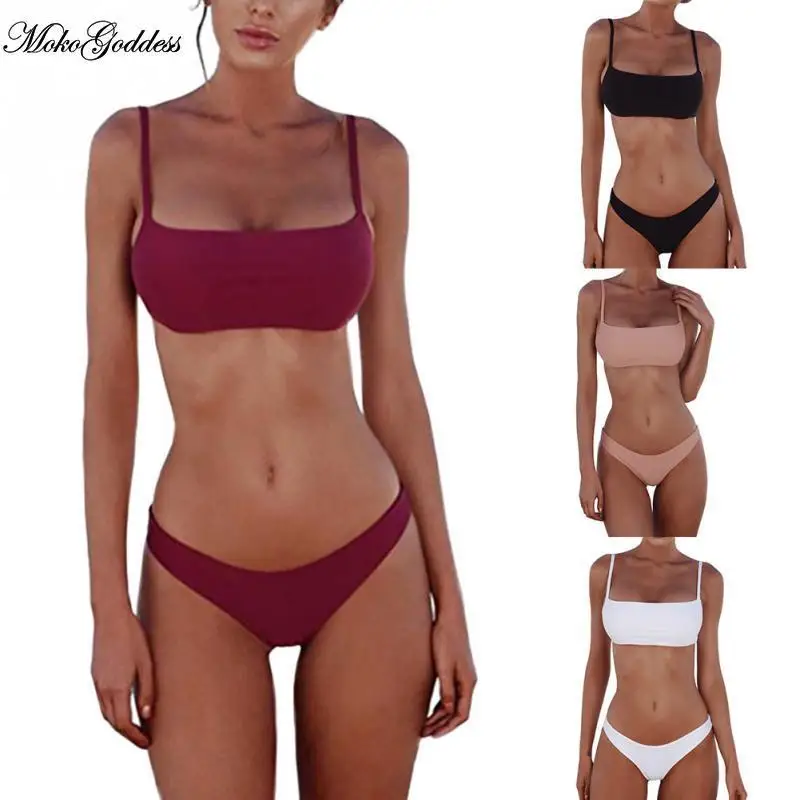 Новинка 2020 летний женский однотонный комплект бикини бюстгальтер пуш-ап без