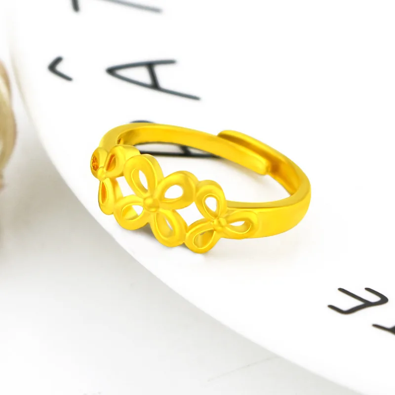 

Fashion Women Metal Four-leaf Flower Opening Ring Casual Engagement Wedding Party Matte Plated Gold Ring Jewelry